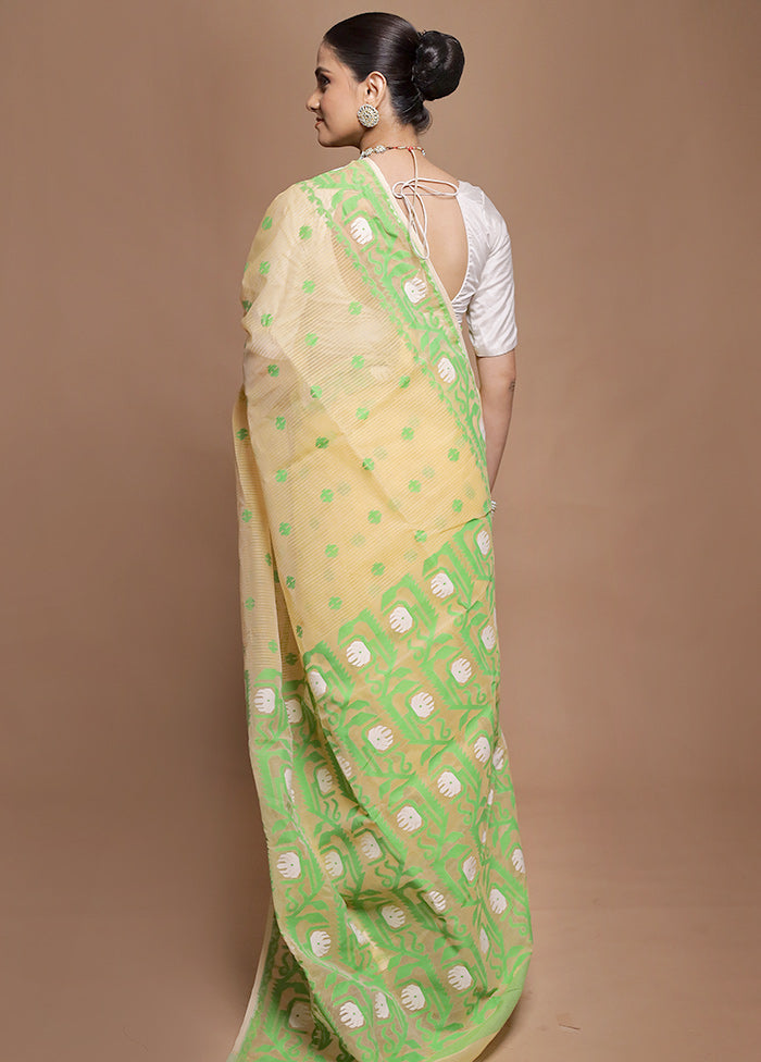 Cream Tant Jamdani Saree Without Blouse Piece