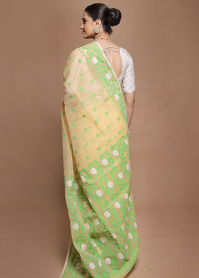Cream Tant Jamdani Saree Without Blouse Piece
