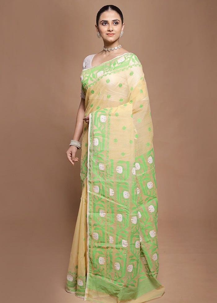 Cream Tant Jamdani Saree Without Blouse Piece