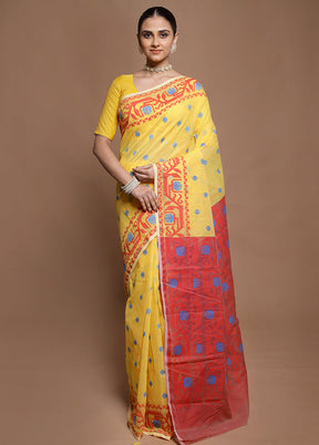 Red Tant Jamdani Saree Without Blouse Piece