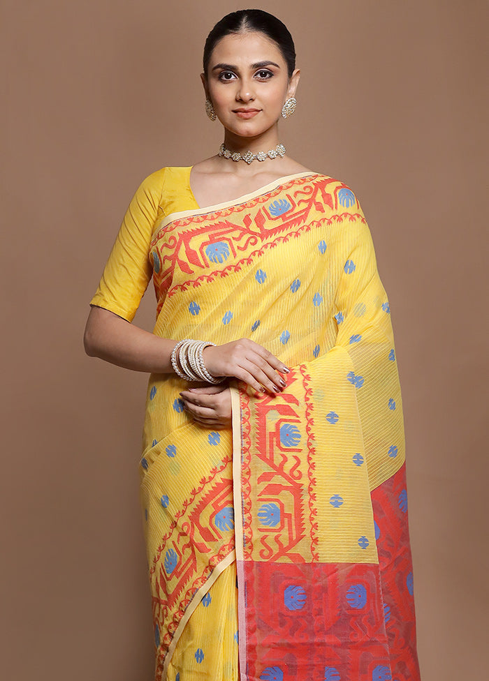 Red Tant Jamdani Saree Without Blouse Piece