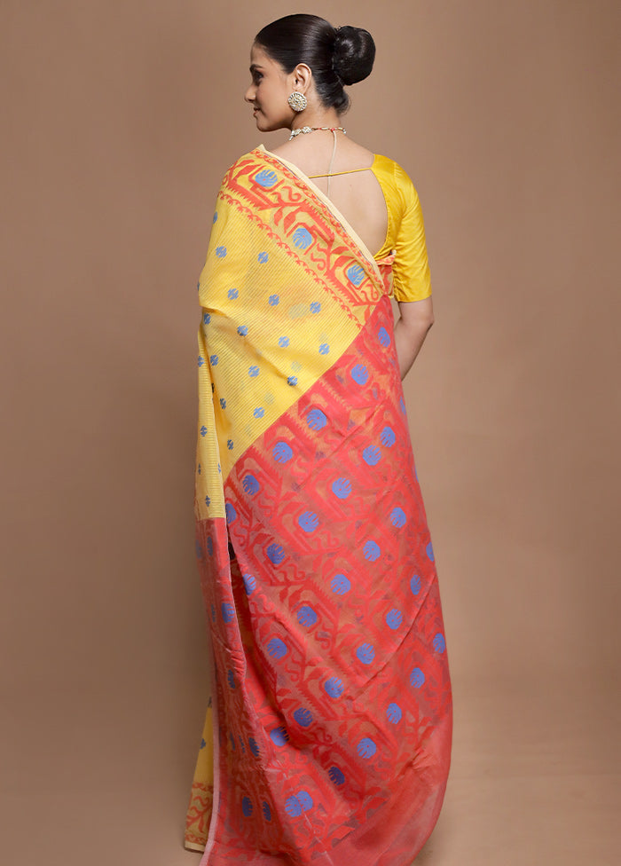 Red Tant Jamdani Saree Without Blouse Piece