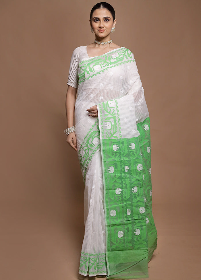 Green Tant Jamdani Saree Without Blouse Piece