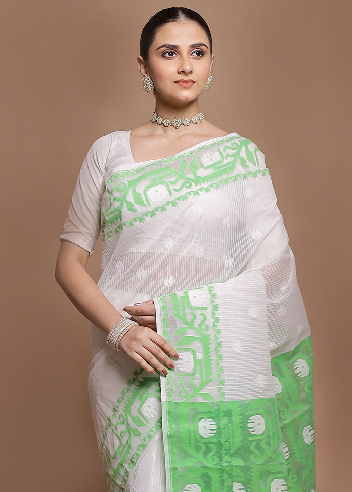 Green Tant Jamdani Saree Without Blouse Piece