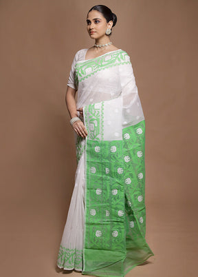 Green Tant Jamdani Saree Without Blouse Piece