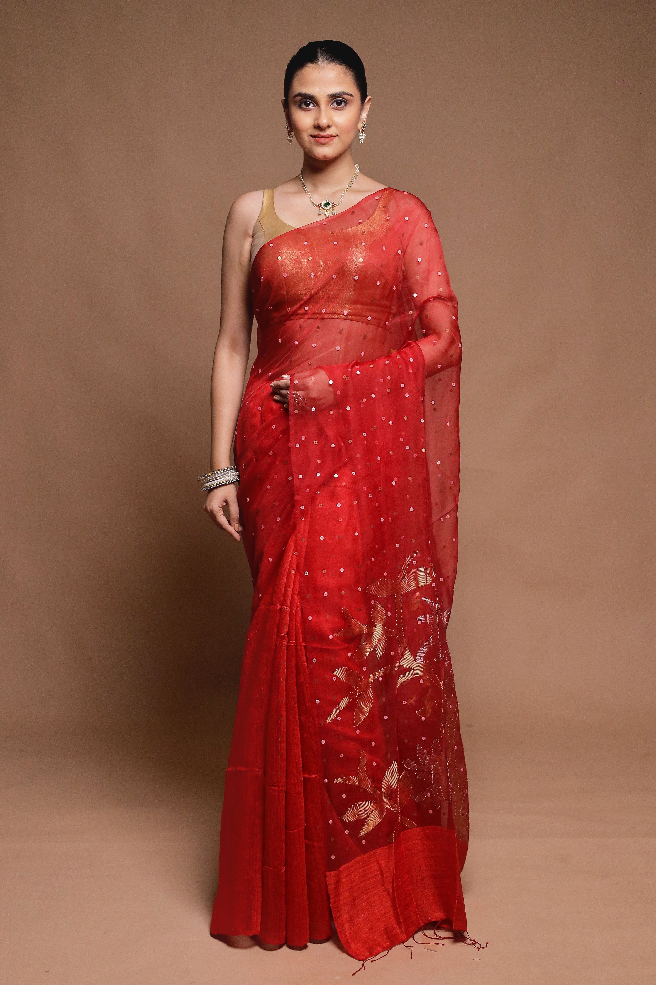 Red Handloom Matka Pure Silk Saree With Blouse Piece