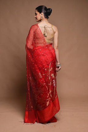 Red Handloom Matka Pure Silk Saree With Blouse Piece