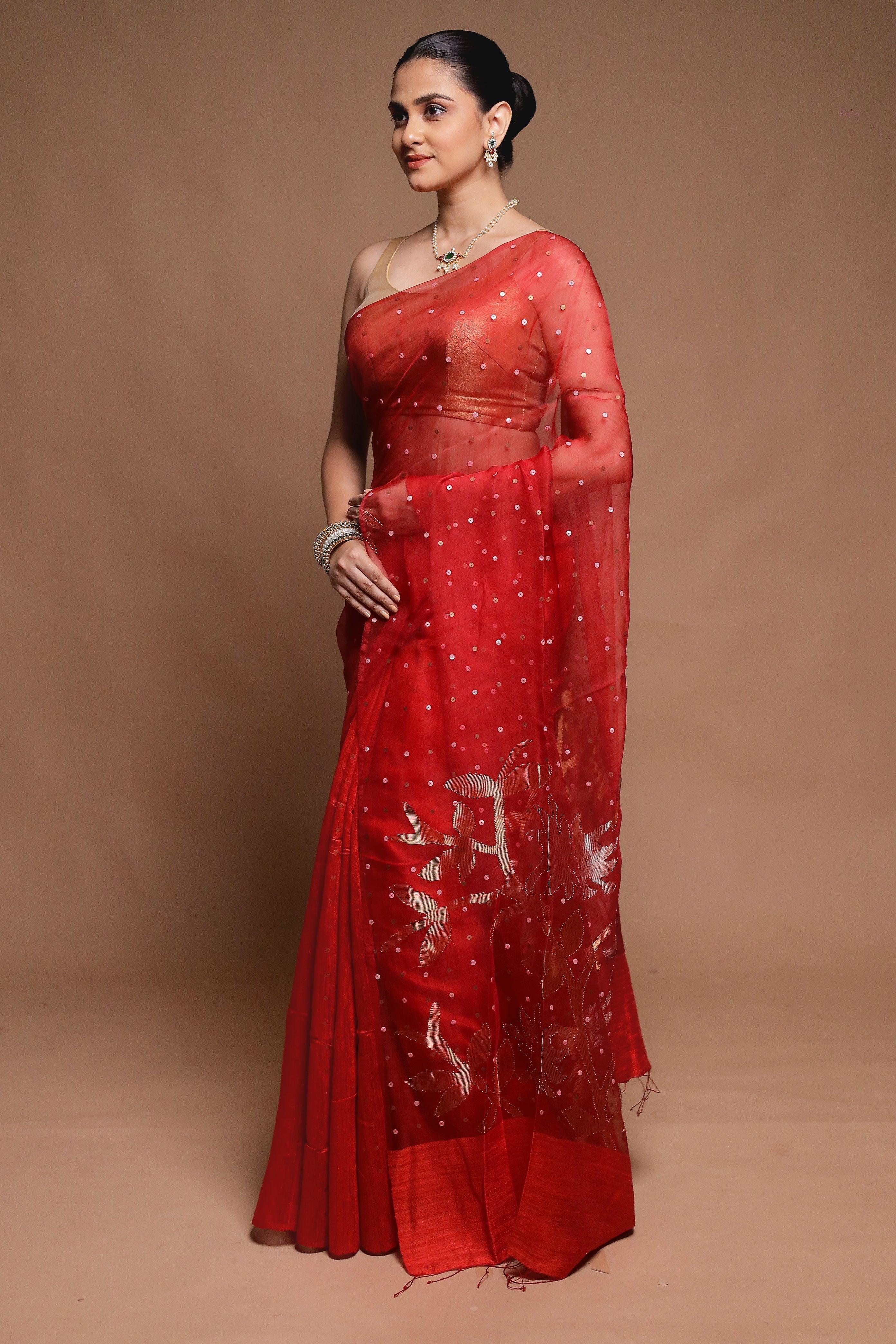 Red Handloom Matka Pure Silk Saree With Blouse Piece