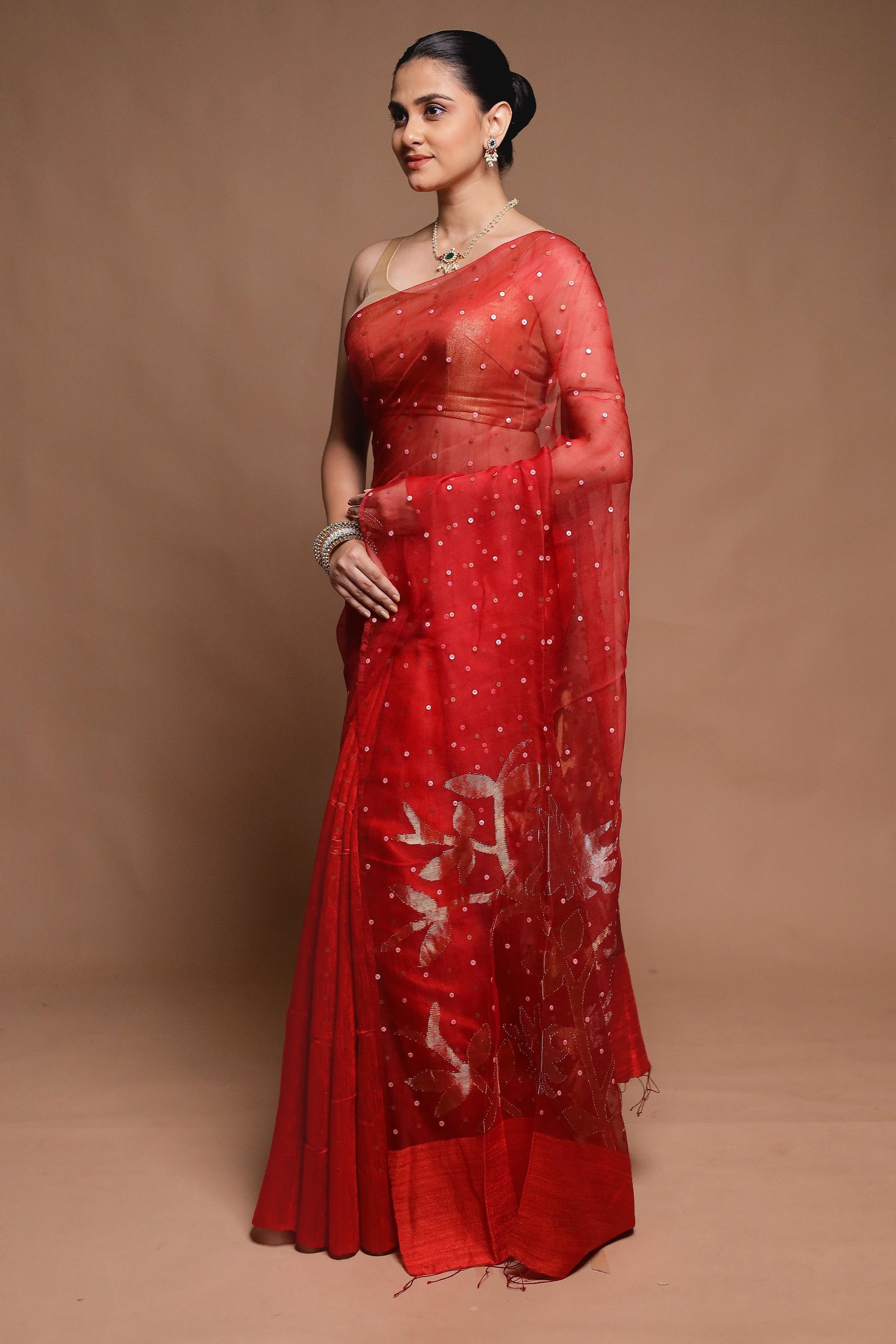 Red Handloom Matka Pure Silk Saree With Blouse Piece