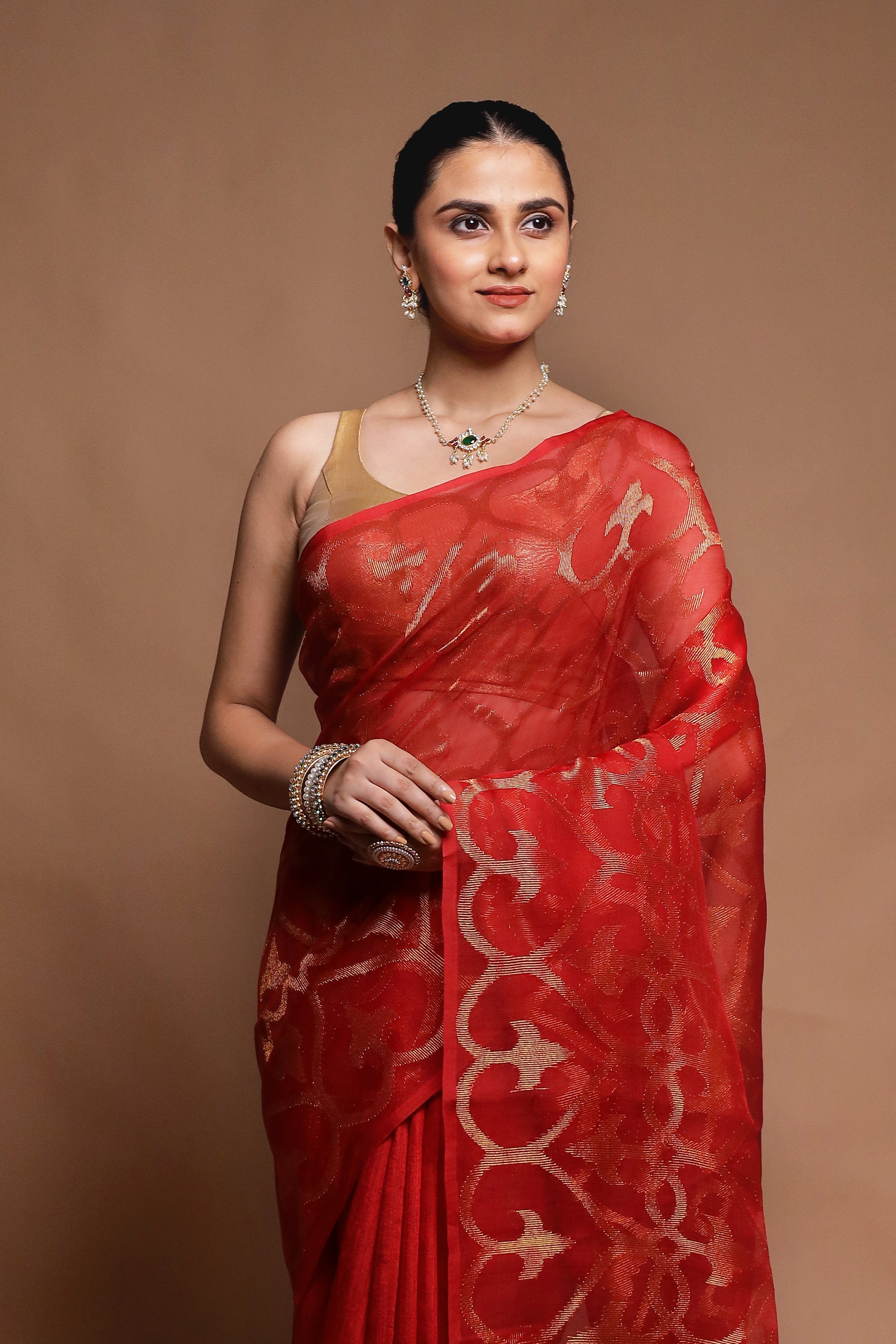 Red Handloom Matka Pure Silk Saree With Blouse Piece