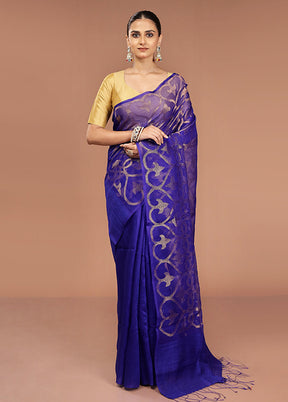 Blue Handloom Matka Pure Silk Saree With Blouse Piece