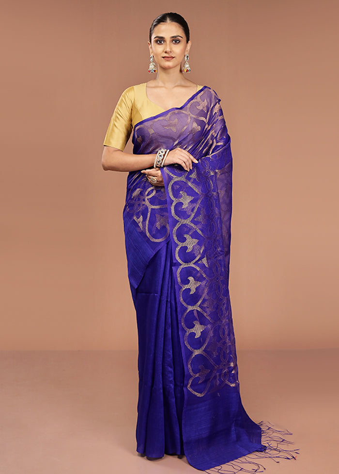 Blue Handloom Matka Pure Silk Saree With Blouse Piece