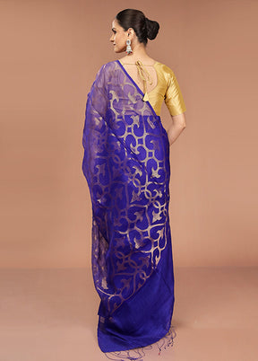 Blue Handloom Matka Pure Silk Saree With Blouse Piece