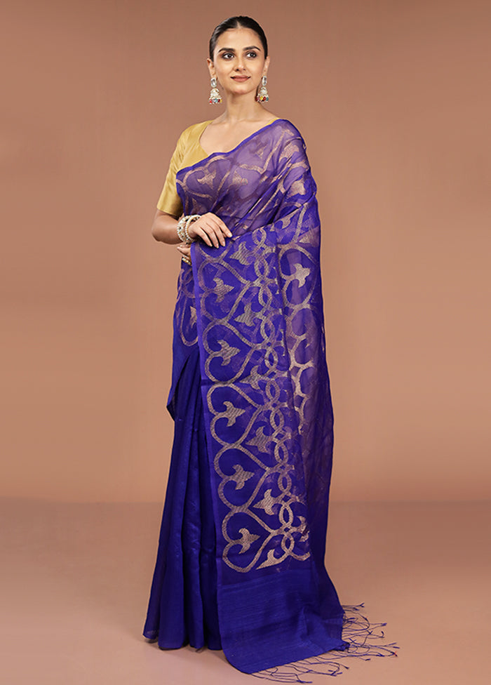 Blue Handloom Matka Pure Silk Saree With Blouse Piece
