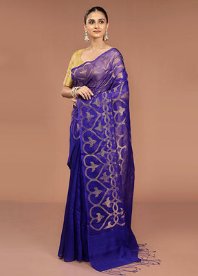 Blue Handloom Matka Pure Silk Saree With Blouse Piece