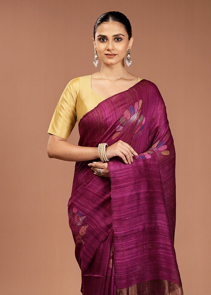 Purple Handloom Matka Pure Silk Saree With Blouse Piece