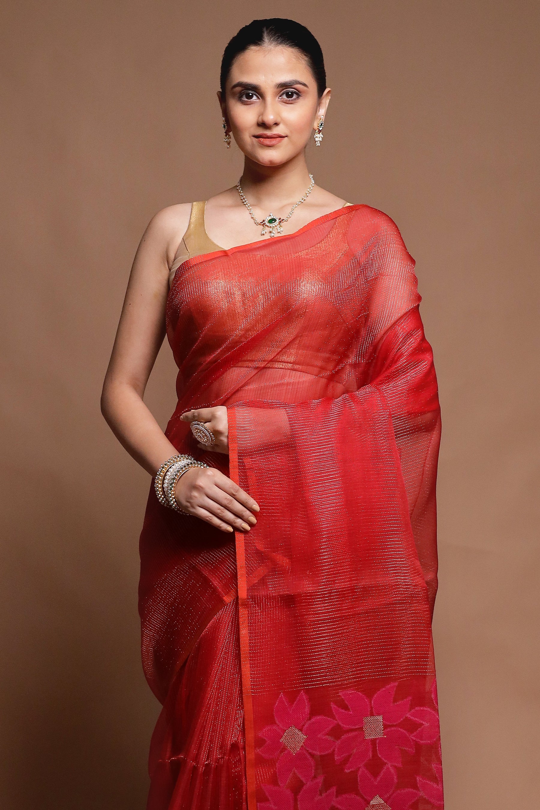 Red Handloom Matka Pure Silk Saree With Blouse Piece