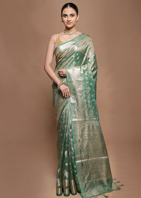 Green Tissue Silk Saree With Blouse Piece