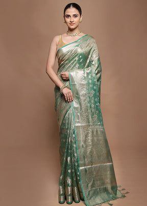 Green Tissue Silk Saree With Blouse Piece