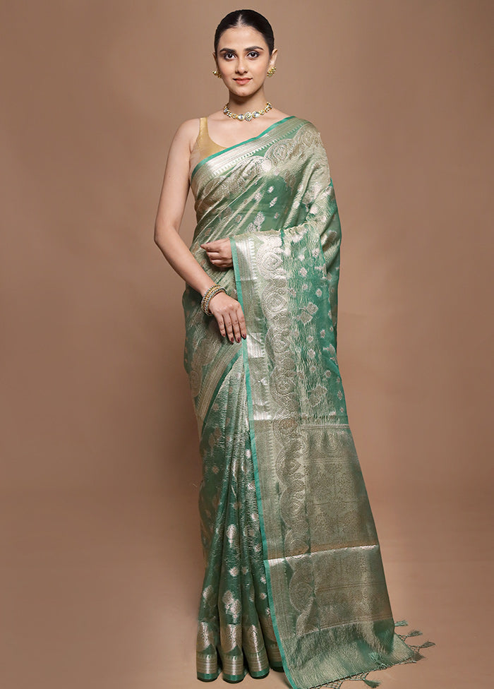 Green Tissue Silk Saree With Blouse Piece