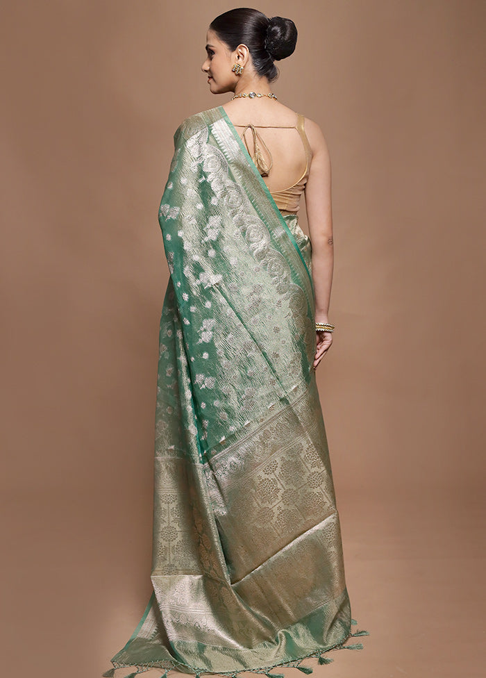 Green Tissue Silk Saree With Blouse Piece