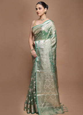 Green Tissue Silk Saree With Blouse Piece