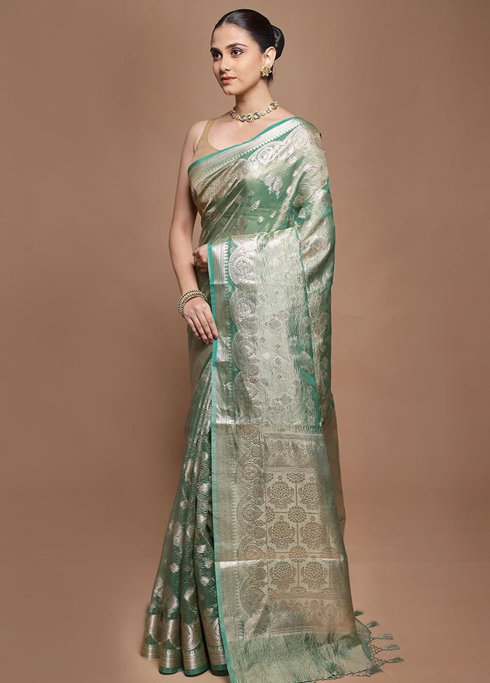 Green Tissue Silk Saree With Blouse Piece