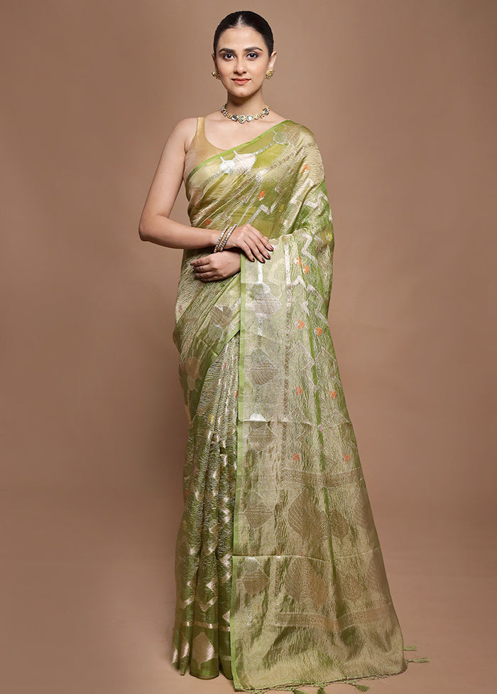 Green Tissue Silk Saree With Blouse Piece