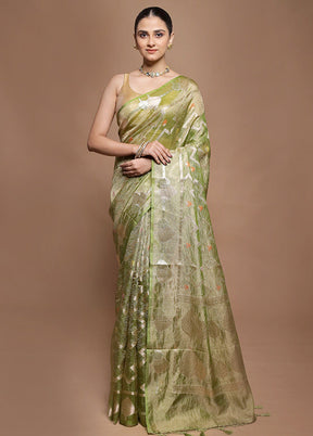 Green Tissue Silk Saree With Blouse Piece
