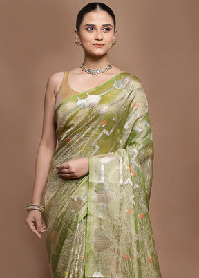 Green Tissue Silk Saree With Blouse Piece