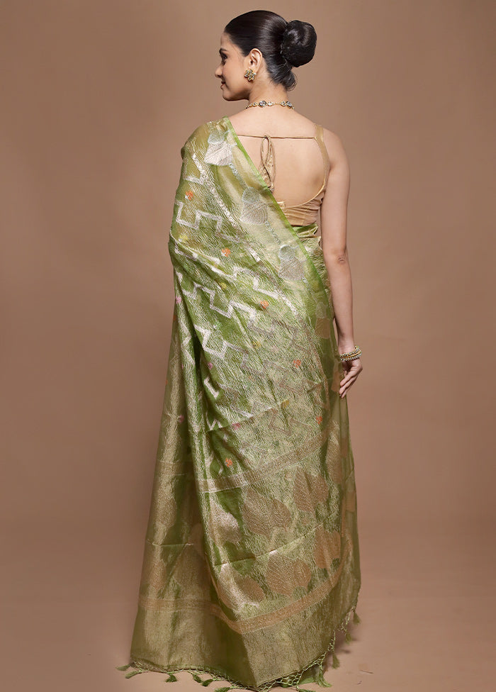 Green Tissue Silk Saree With Blouse Piece