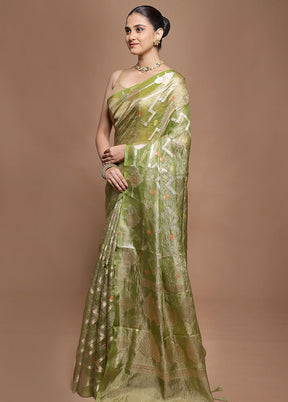 Green Tissue Silk Saree With Blouse Piece
