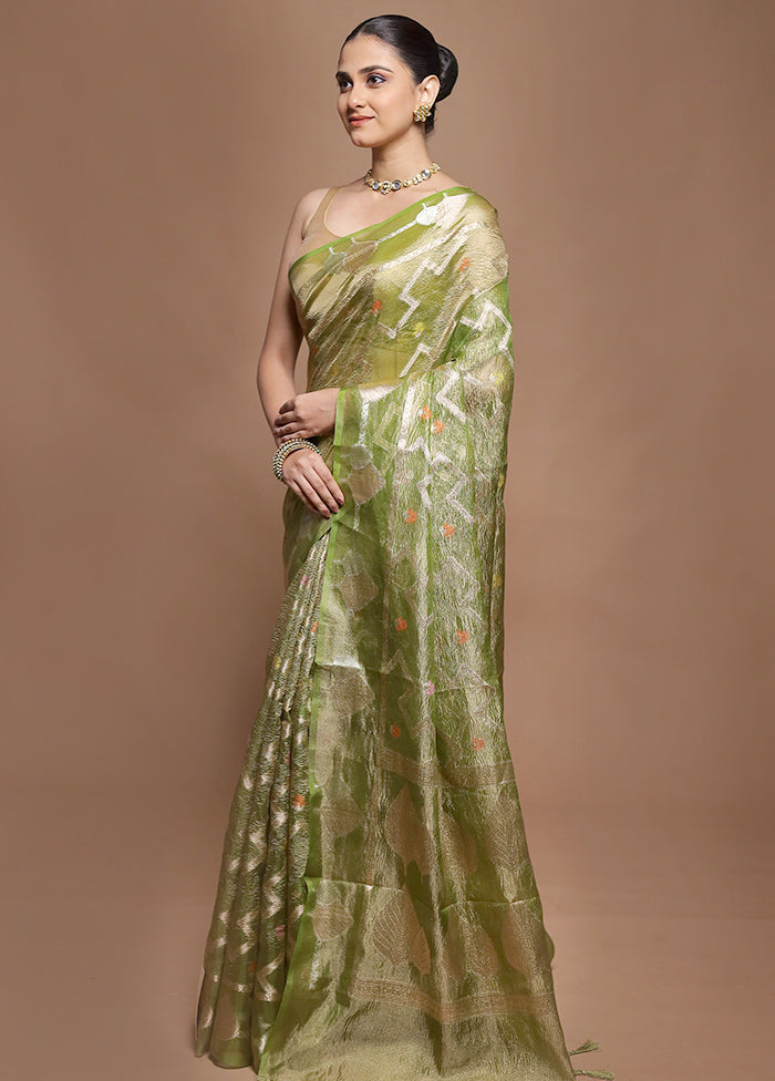 Green Tissue Silk Saree With Blouse Piece