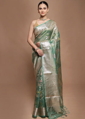 Green Tissue Silk Saree With Blouse Piece