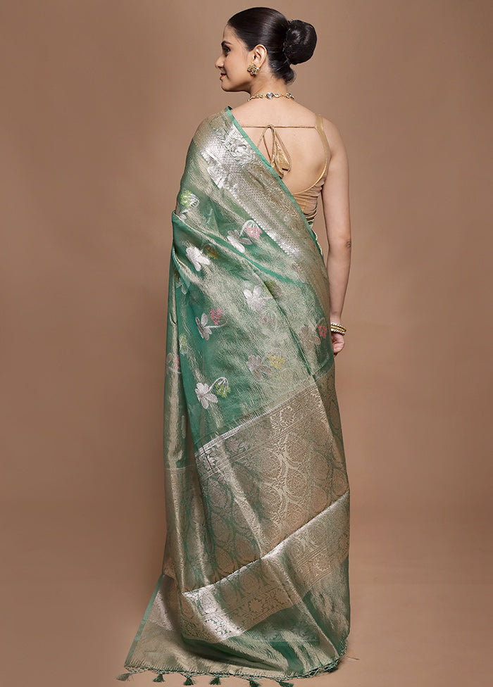 Green Tissue Silk Saree With Blouse Piece