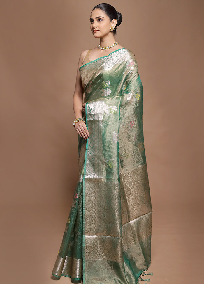 Green Tissue Silk Saree With Blouse Piece