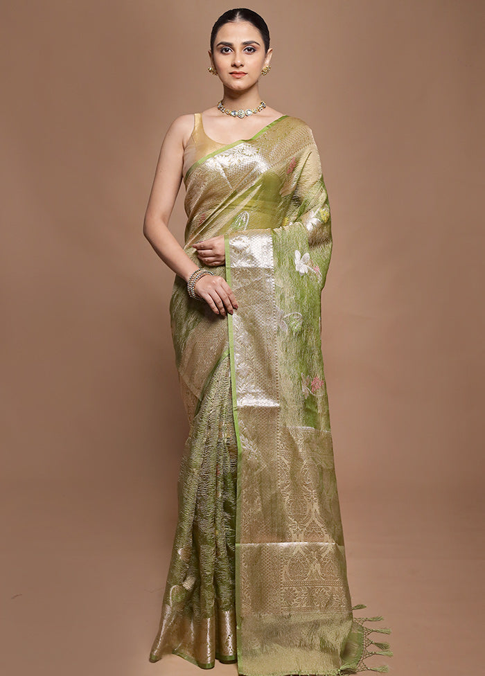 Green Tissue Silk Saree With Blouse Piece