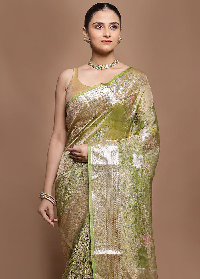 Green Tissue Silk Saree With Blouse Piece