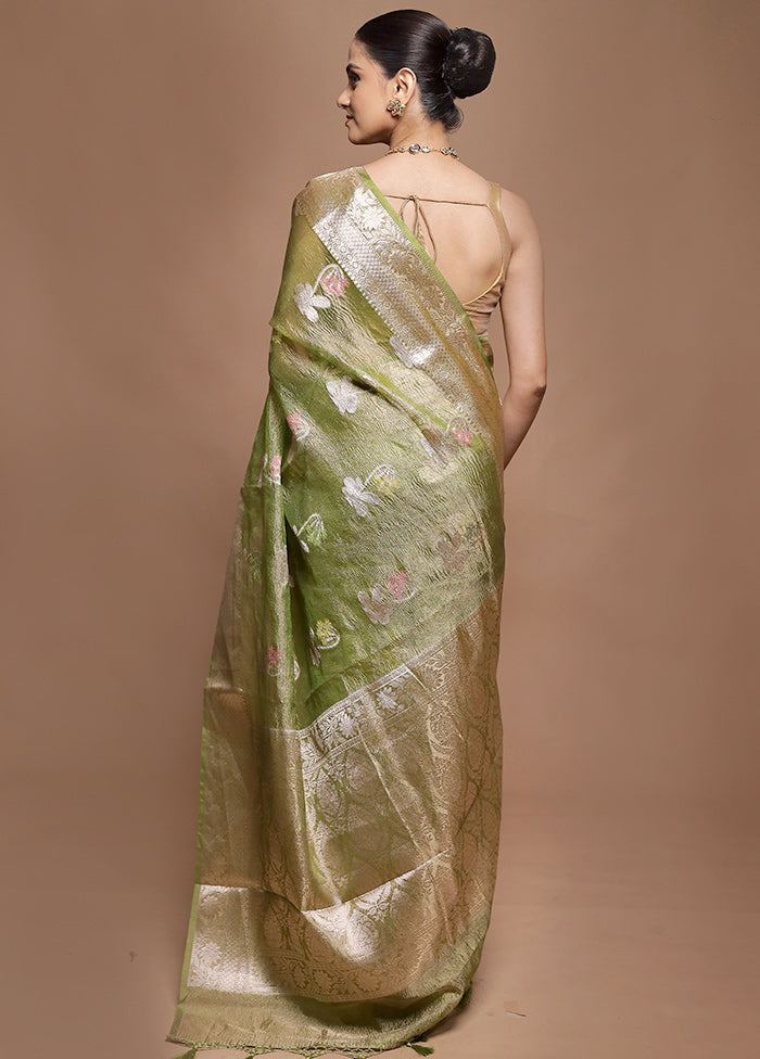Green Tissue Silk Saree With Blouse Piece