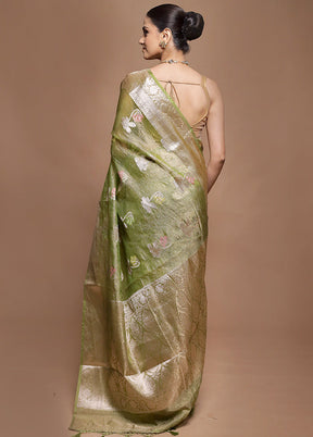 Green Tissue Silk Saree With Blouse Piece