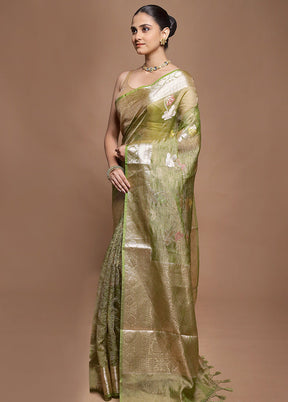 Green Tissue Silk Saree With Blouse Piece