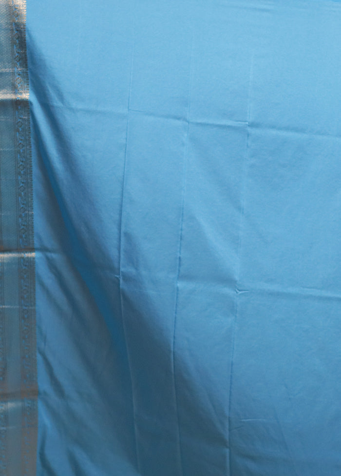 Blue Dupion Silk Saree With Blouse Piece