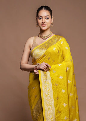 Yellow Dupion Silk Saree With Blouse Piece