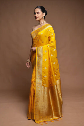 Yellow Dupion Silk Saree With Blouse Piece