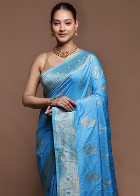 Blue Dupion Silk Saree With Blouse Piece