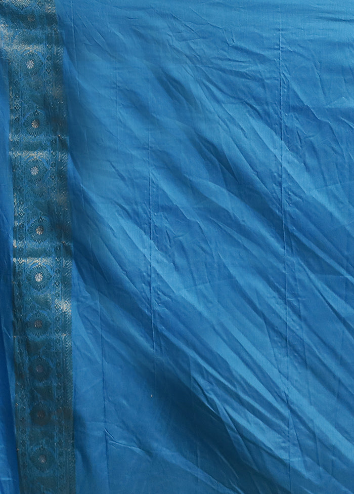 Blue Dupion Silk Saree With Blouse Piece