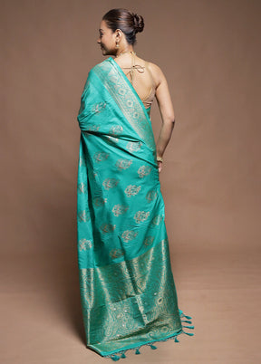 Green Dupion Silk Saree With Blouse Piece