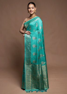 Green Dupion Silk Saree With Blouse Piece