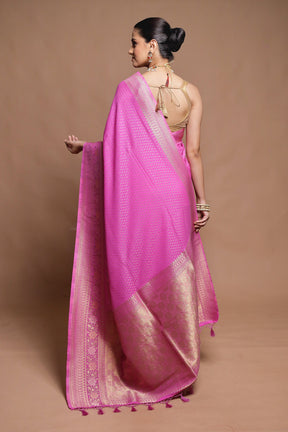 Pink Dupion Silk Saree With Blouse Piece