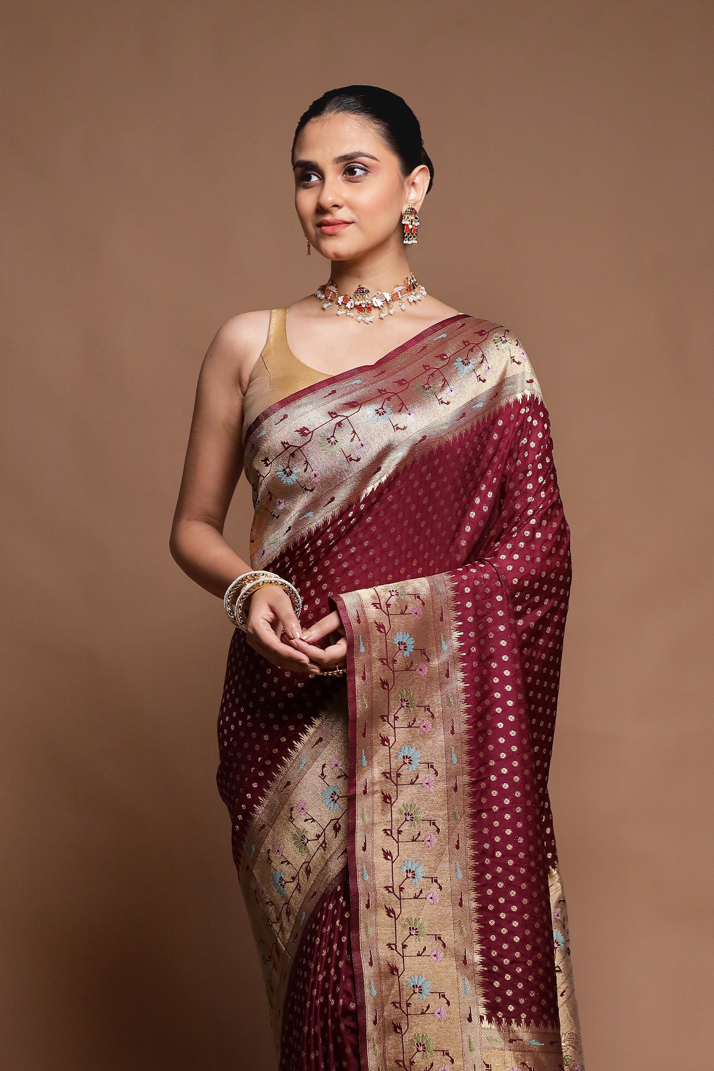 Maroon Dupion Silk Saree With Blouse Piece